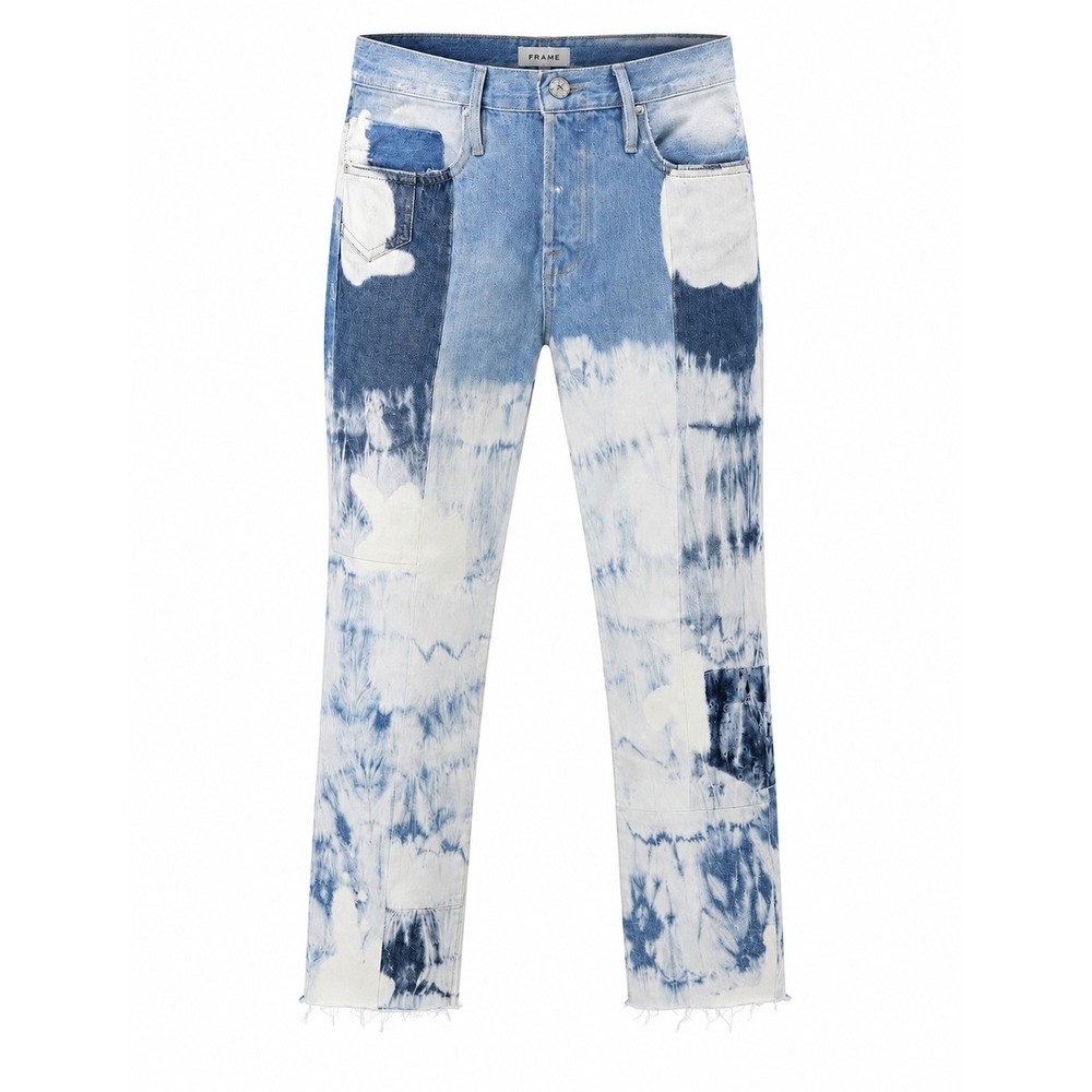 FRAME Le Original Womens 26 High Rise Straight Jeans Fresco Tie Dye Raw Hem